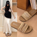 New woven striped thong sandals - summer outdoor wear, flat, non-slip, retro style, fashionable and versatile women's slippers