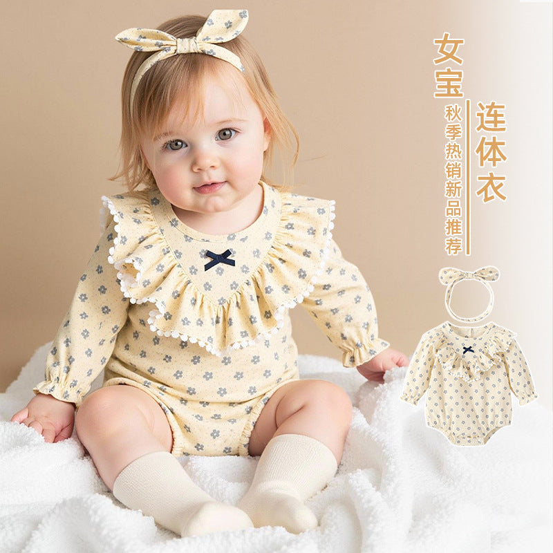 Newborn baby autumn clothes long sleeve romper - cute long sleeve pure cotton bodysuit for baby girls