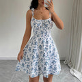 summer new arrival: cross-border european & american style floral print cami mini dress - square neck, soft & feminine