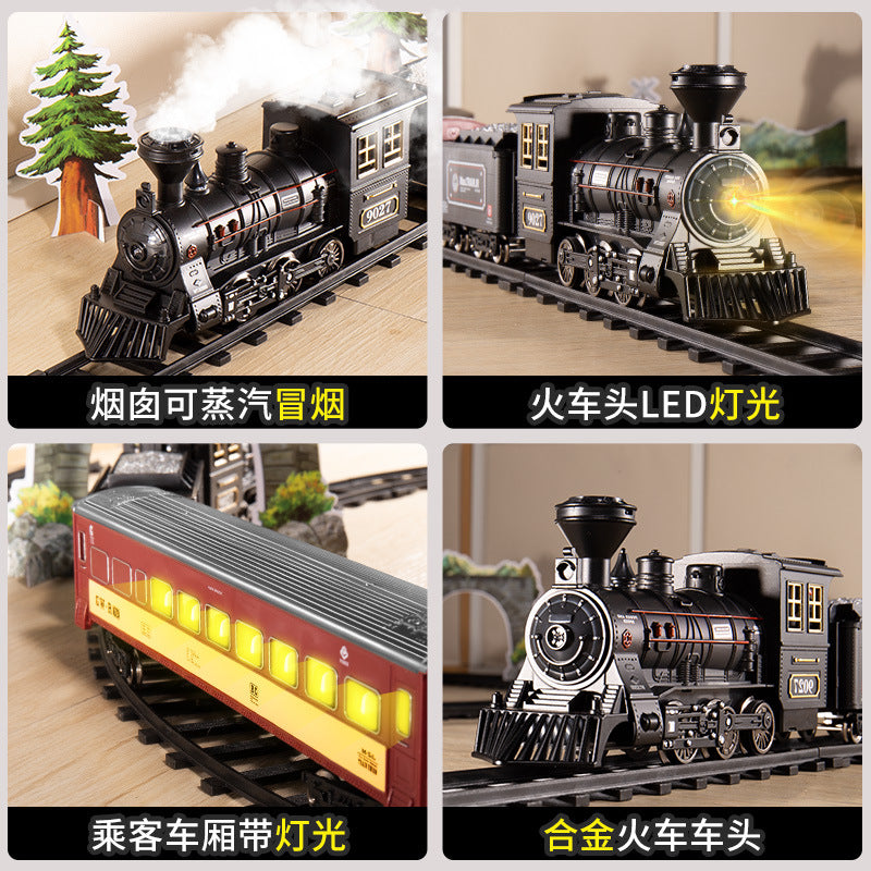 Electric train track car simulation retro steam train model kids high-speed rail toy boy's set gift