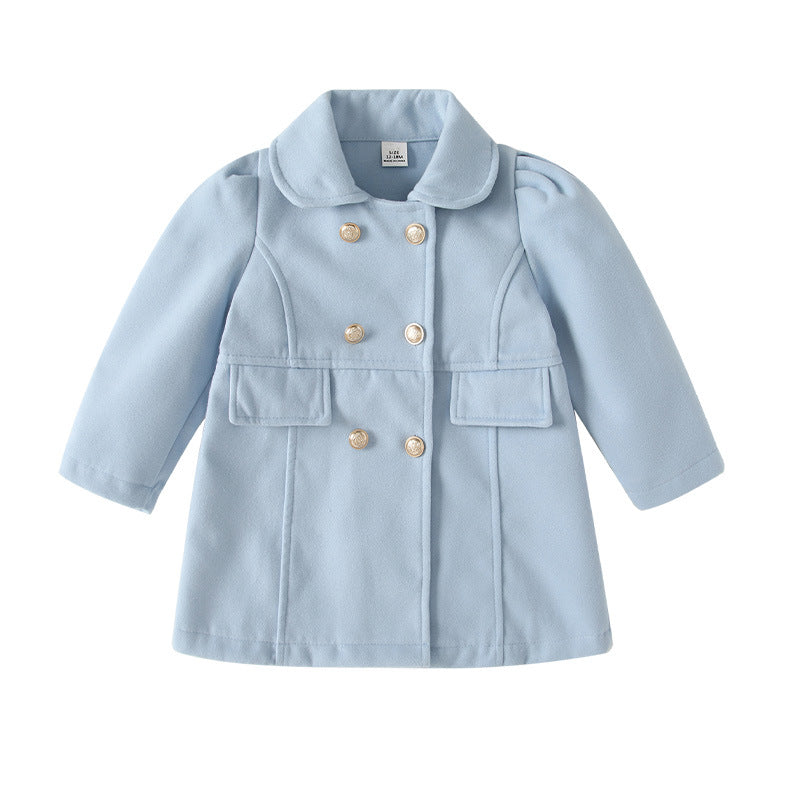 Girls'  new korean style wool coat - autumn/winter new arrival, baby double-breasted lapel mid-length chic outerwear