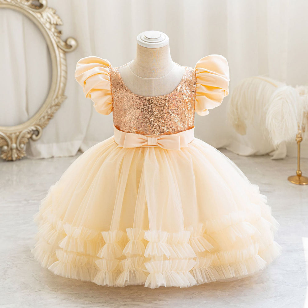 Ready-to-ship wholesale children's sequin dress, tulle cake princess dress, first birthday evening gown, girl dress