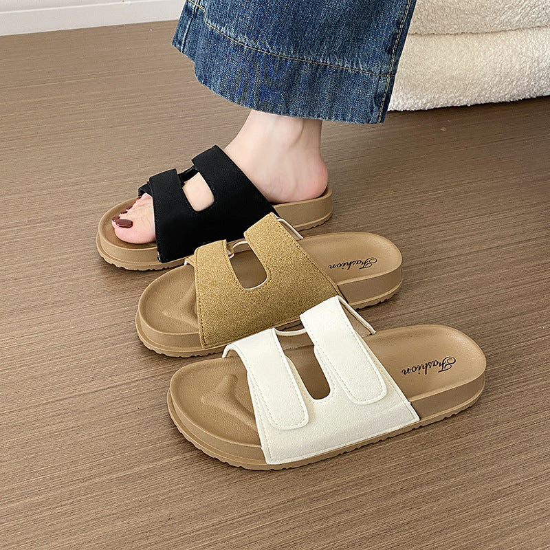 new birkenstock-style women's sandals - summer outdoor wear, double strap, velcro closure, fashionable, non-slip beach slides - women's export model