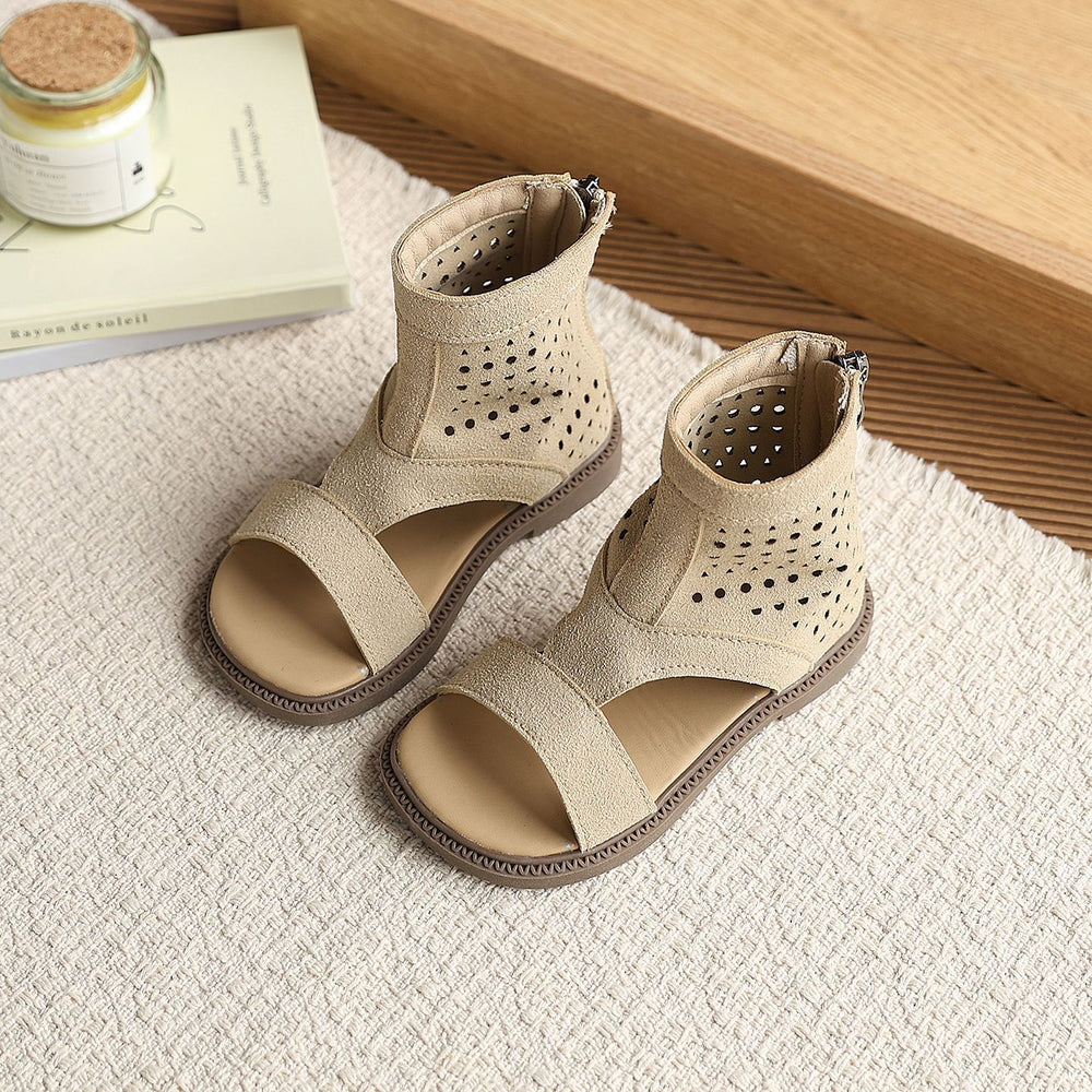 girls' sandals: new summer  collection - kids' fashionable retro british style hollow-out roman sandals