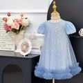 Girls' sleeveless sundress - new summer  collection: mesh "frozen" style dress with puff sleeves - perfect for parties and special occasions