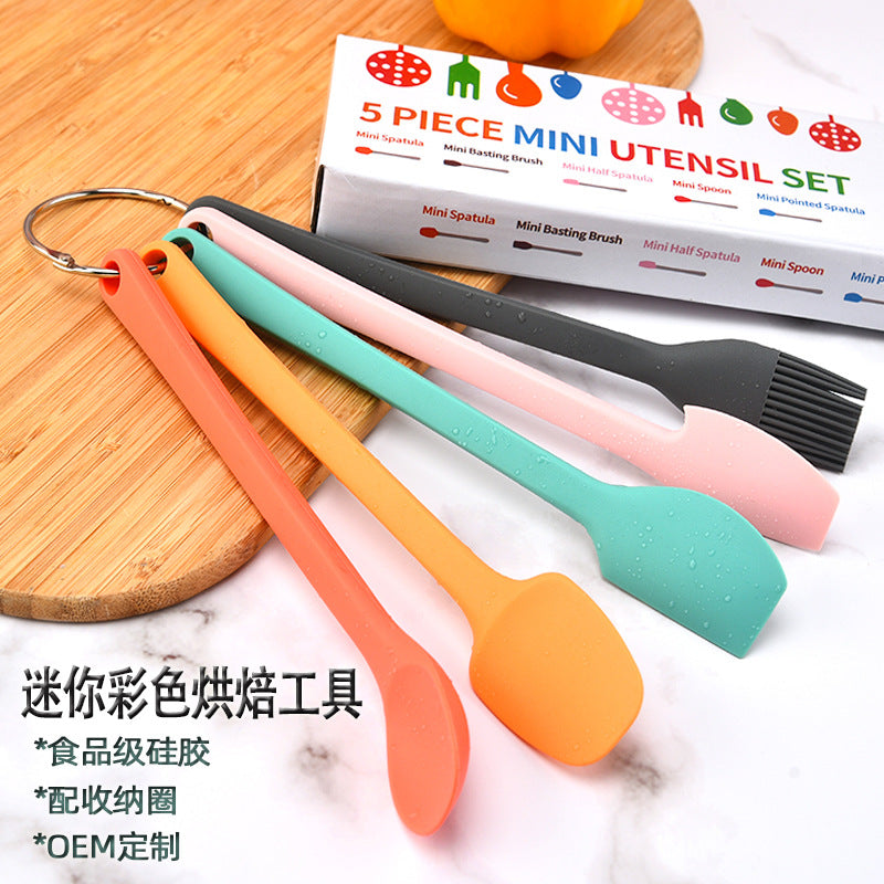 Color Mini Silicone Scraper 5-piece Set, Heat Resistant Cream Spatula Cake Stirring Shovel Baking Tool Oil Brush