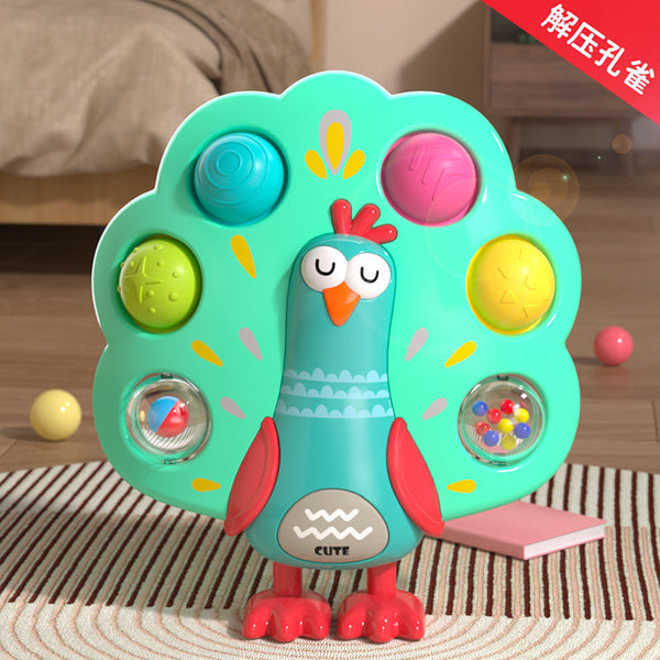 Cross-border  Baby Peacock Press Bubble Music Hand Grab Ball Baby Puzzle Finger Training Press Music Toys