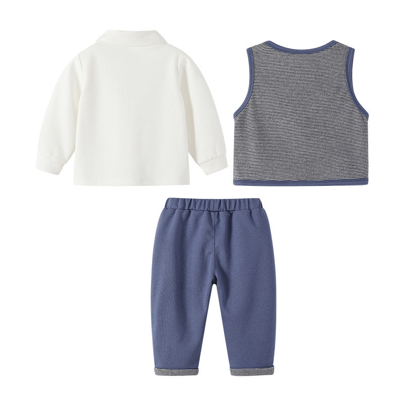Boys' spring/autumn  new british style vest, children's clothing, gentleman's preppy three-piece set for boys