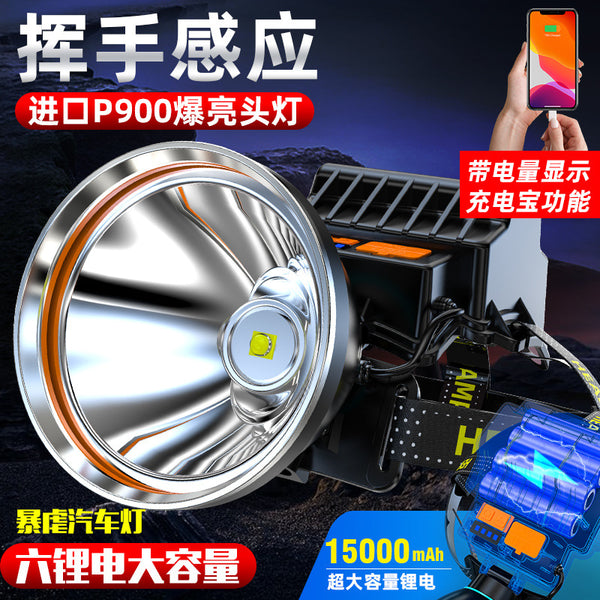 Outdoor long battery life, strong light, high power, ultra-bright sea night fishing light, head-mounted headlight, lithium battery induction flashlight