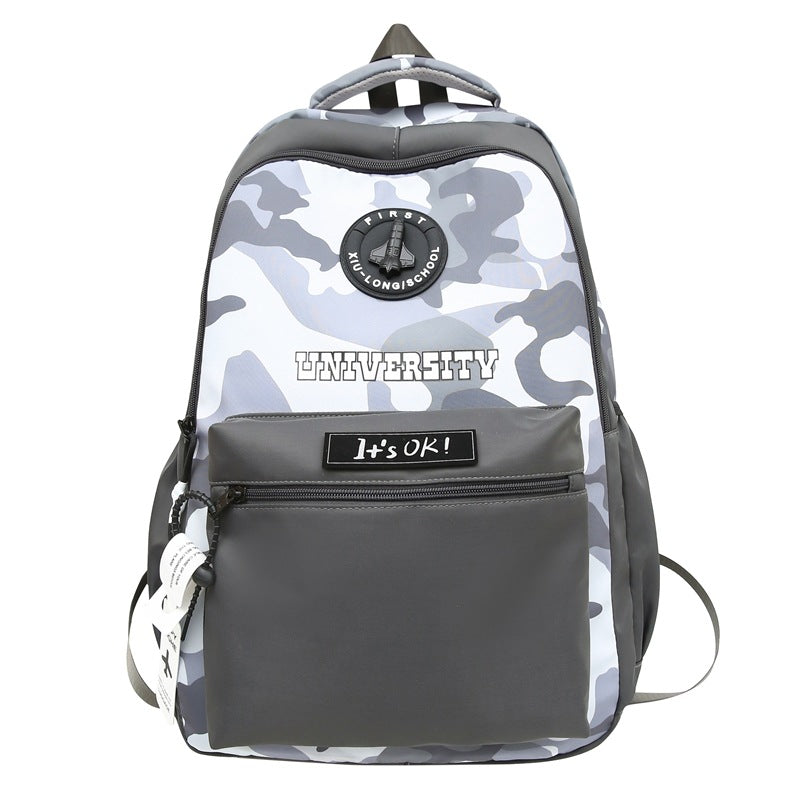 New spring and summer backpack large capacity boys camouflage junior high school student schoolbag fashion trend style campus backpack