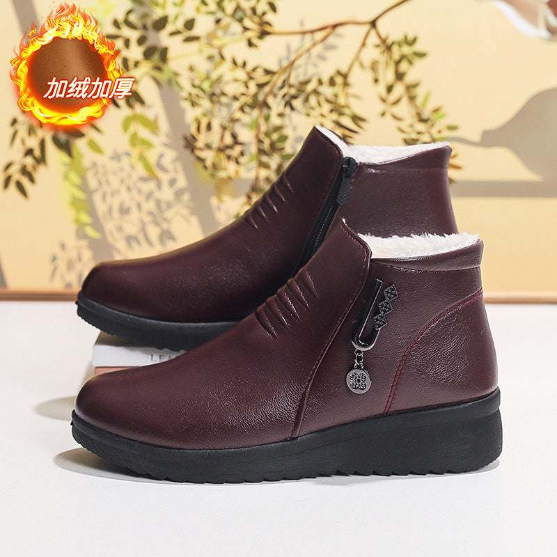 Women's winter comfort boots: soft-soled ankle boots for middle-aged and elderly women, fleece-lined warm flats