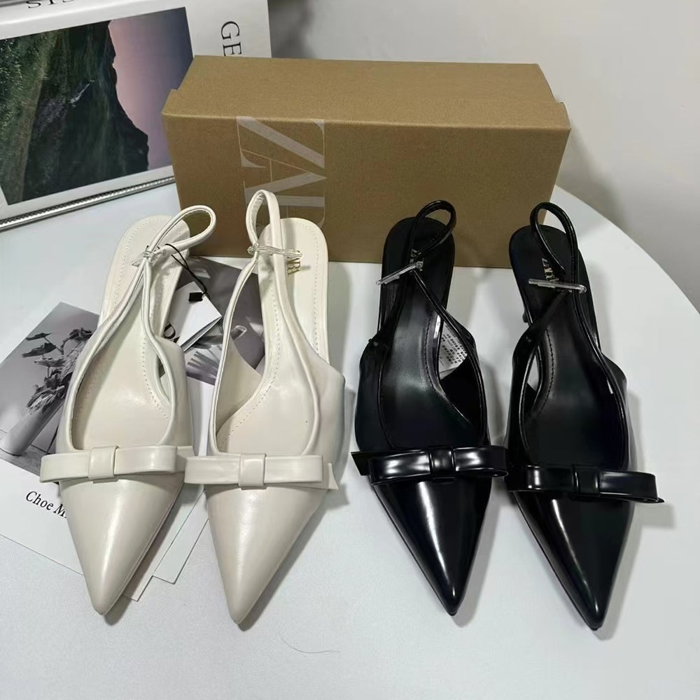 Za new 2024 summer pointed-toe slingback stiletto heel women's open-back pumps, fashionable flats, and trendy sandals