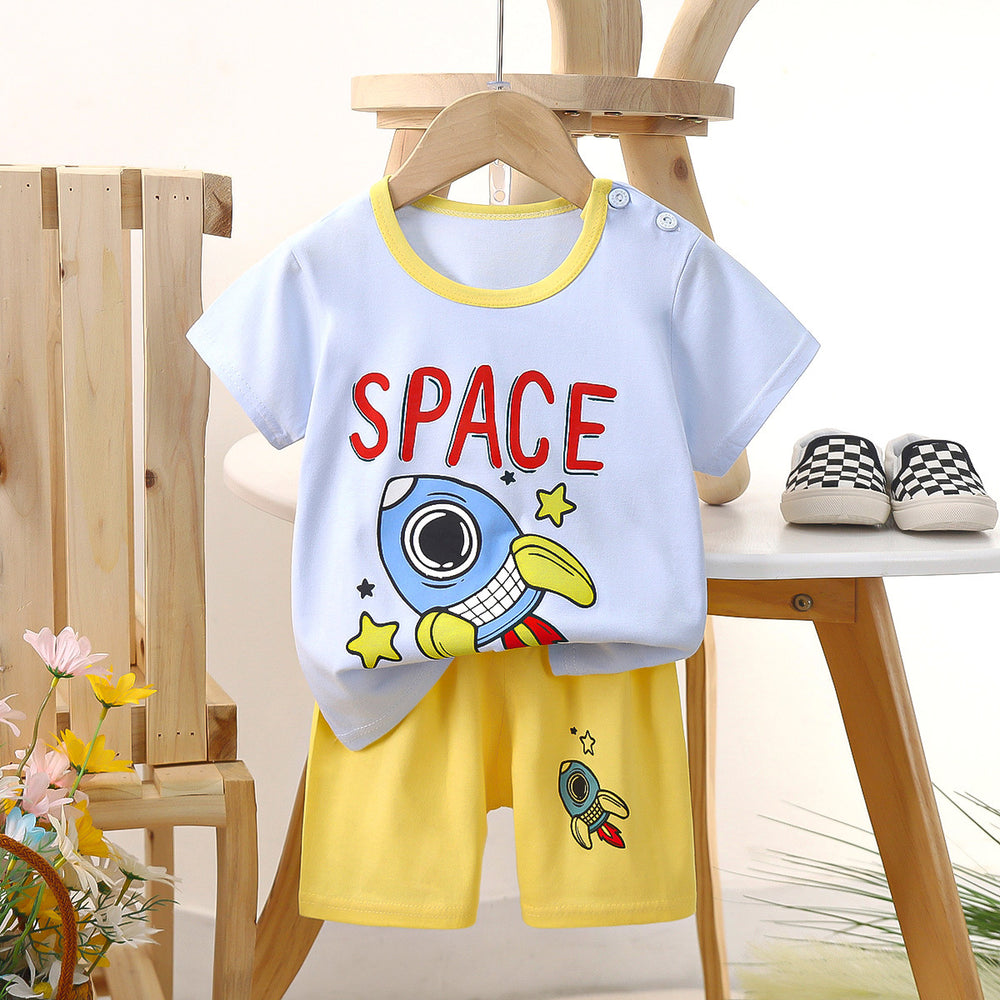 Kids' short-sleeve set: 100% cotton boys' t-shirt & baby summer outfit - girls' shorts, infant clothing, wholesale summer apparel
