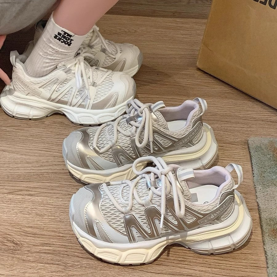 Mesh breathable trendy chunky platform sneakers for women - 2026 summer new arrival, comfortable niche design, street style athletic shoes