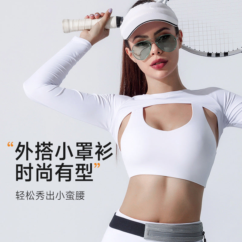 Women's customizable three-piece activewear set: sports bra, running top, and shorts for outdoor fitness, yoga, golf, and tennis