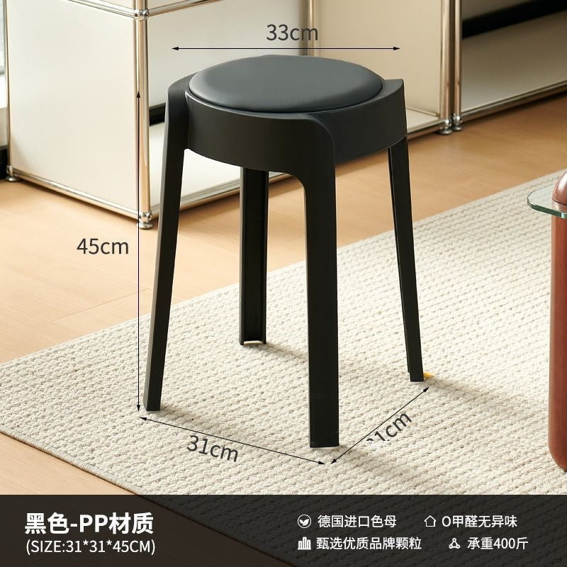 Soft-packed casualfor home plastic dining chair, sturdy and durable chair, stool, stackable thickened round stool, living room chair