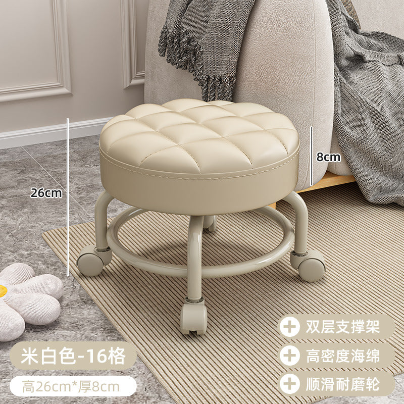 Swivel caster stool, portable shoe-changing stool for doorways, household living room and bedroom rolling stool, low stool with seamless edges, perfect for wiping floors and taking care of kids