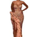 cross-border  summer new arrivals: european and american style women's tassel hem sexy gold-drizzled bandeau dress/gown for year-end parties