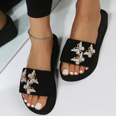 2024 summer new european and american fashion butterfly thick sole slippers women's aliexpress plus size wedge heel flat sandals