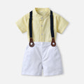 Summer boys' new export style striped bubble cotton short-sleeved shirt and overalls set, korean style children's formal wear