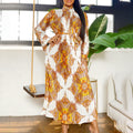 C8555 european and american foreign trade fashion women's clothing wholesale  autumn new print long sleeve pleated african dress