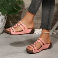 metal buckle wedge heel slippers  summernew arrivalplatform shoesplus sizethick sole one-line sandals women's wholesale