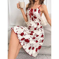 European and american style printed camisole lingerie nightgown casual sleep dress women's sexy dress with chest tie