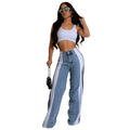 summer fashion patchwork three-stripe wide-leg denim pants - new women's casual high-waisted stretch straight-leg trousers