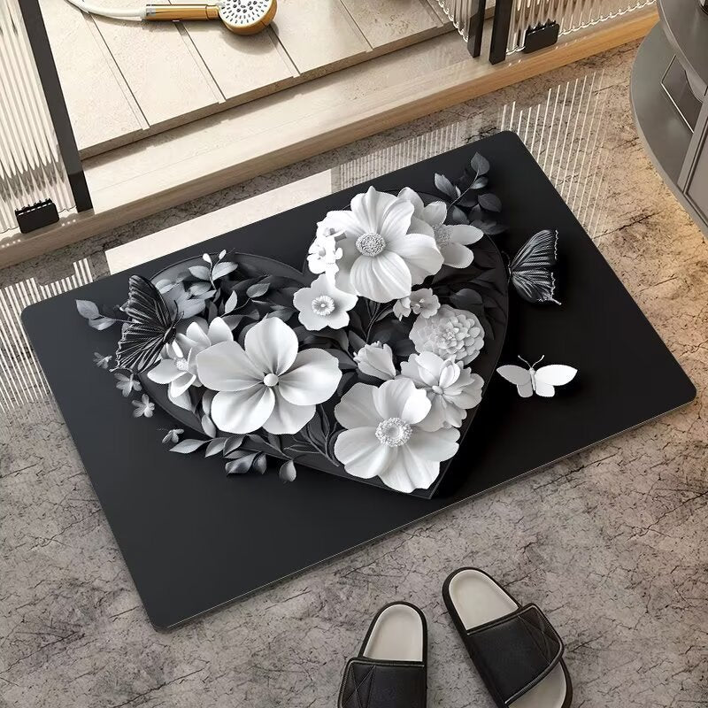 stereo butterfly soft diatom mud kitchen floor mat bathroom door absorbent quick-drying mat non-slip mat bathroom carpet