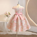 Girls' gold-threaded short-sleeve birthday & first birthday dress - stylish princess gown for kids' parties & performances - in stock