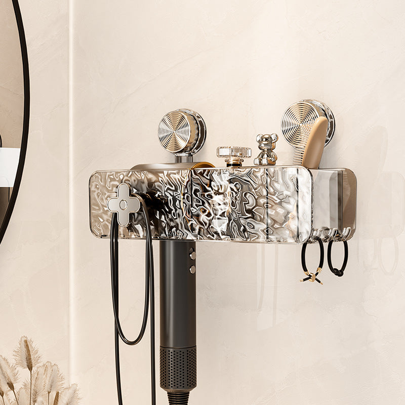 Suction cup hair dryer holder - minimalist luxury design, no-drill bathroom organizer, all-in-one hanging rack for home use