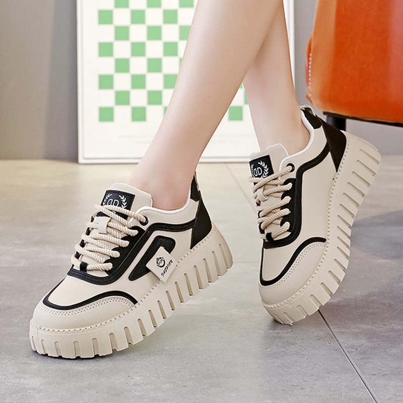 2025 spring/autumn new casual shoes platform wedge heel height increasing women's shoes korean style fashion color block versatile student shoes wholesale
