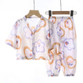 Kids' cotton linen pajama set - summer boys' and girls' sleepwear - rayon two-piece set - cotton linen air conditioning suit - children's clothing