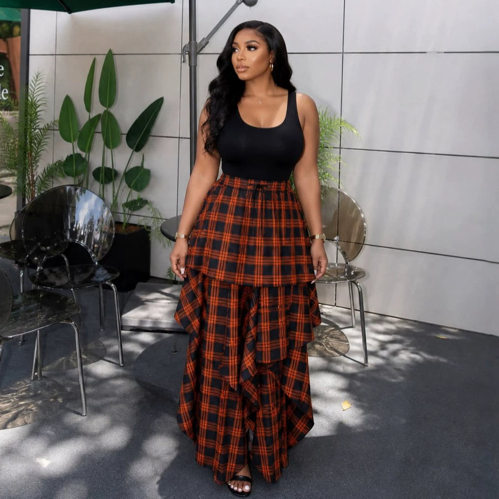European and american cross-border women's fashion:  summer new arrivals - high-waisted, printed, tie-waist, slim-fit, asymmetrical maxi skirt