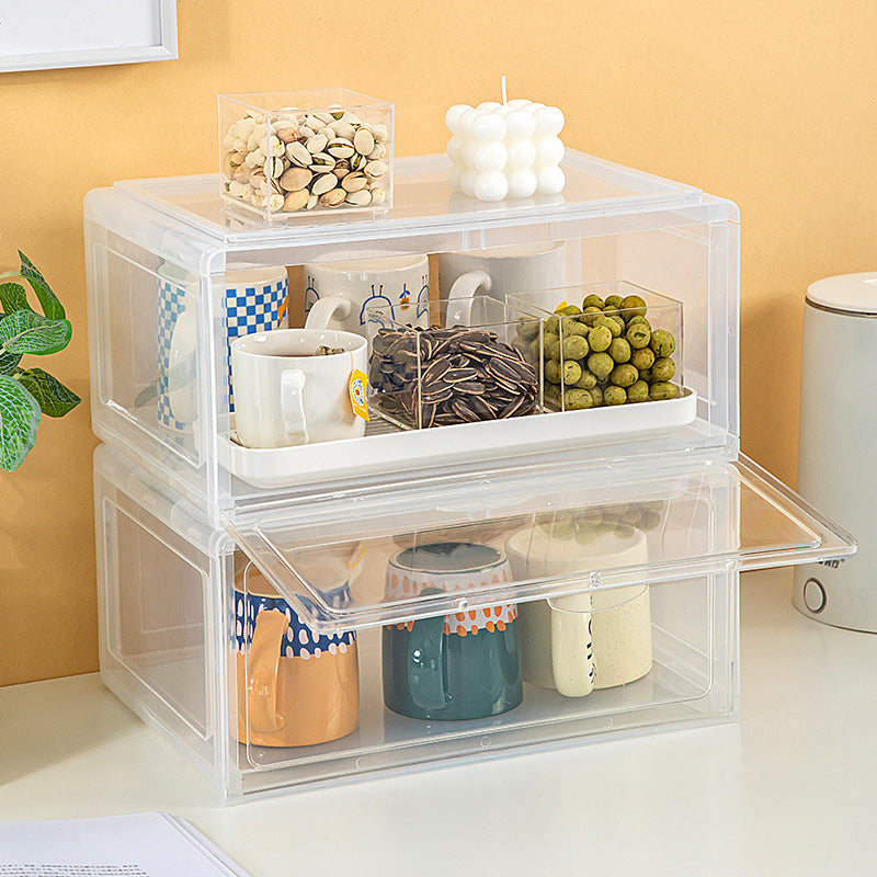 Desktop flip cover dust cup storage box plastic can be stacked water cup rack glass cup holder tea bag storage