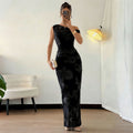 C7670 cross-border   fashion women's elegant mesh one-shoulder bodycon dress