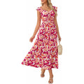Amazon bohemian ruffle sleeve dress women's  summer new floral flowy a-line dress