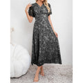 cross-border code new arrival  original women's elegant v-neck printed fitted dress