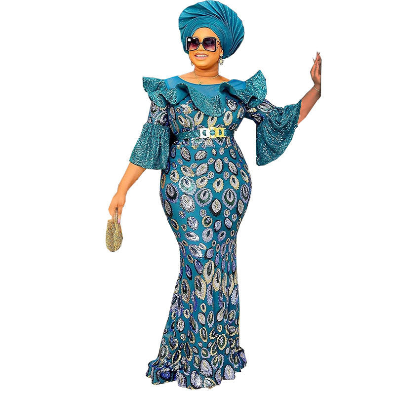 supply of luxury african fashion silm fishtail long dress sequin evening dress european and american women's clothing
