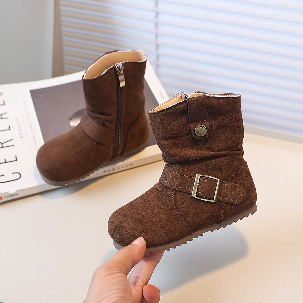 Girls' vintage suede martin boots western cowboy boots  autumn/winter new children's fashion ruched ankle boots