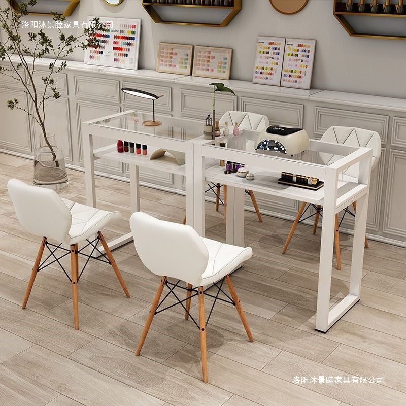 Nail art table and chair suit tempered glass workbench single double table nail art shop table casual nail art table