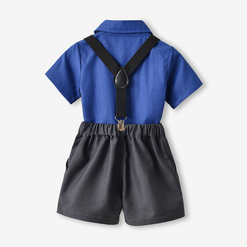 Boys' summer outfit set: new kids' short-sleeve shirt and overalls - stylish summer look for boys, includes tie (perfect for mid-sized children)