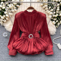 Classy french waist shirt for women with careful strap design and unique pleated ruffle hem frenchtops