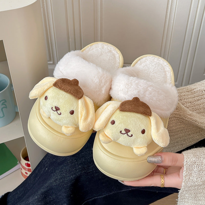 Platform chunky sole white fuzzy slippers - women's outerwear shoes, new autumn/winter 2024 collection, versatile home slippers