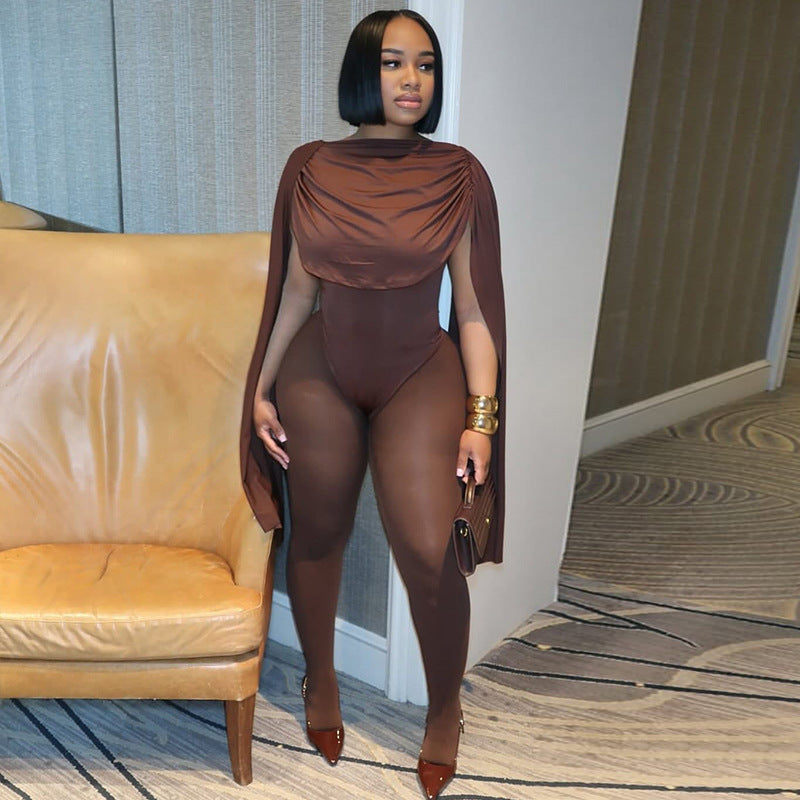 European and american style solid color fashion women's tie-up patchwork bodycon jumpsuit ruched sleeveless off-the-shoulder bodysuit