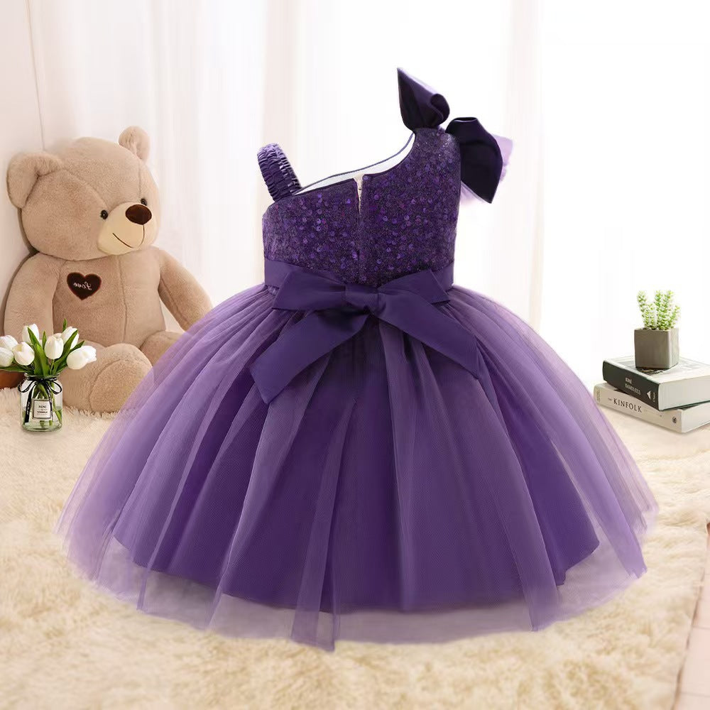 Girls' sequin runway princess dress - new baby girl tulle tutu skirt - kids' bowknot first birthday dress