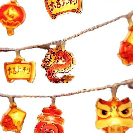 LED Chinese New Year red lantern light string Spring Festival Chinese New Year blessing atmosphere arrangement small flashing lights Chinese knot Fuwa lantern string