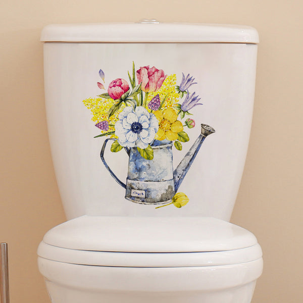 Cross-border   watering can flower flower toilet sticker arrangement bedroom room living room wall sticker