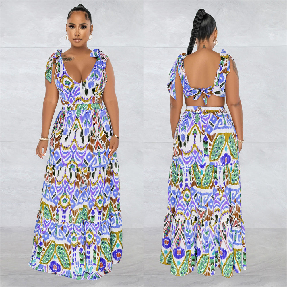 X6270 cross-border   fashion women's sleeveless tie-shoulder maxi dress