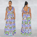 X6270 cross-border   fashion women's sleeveless tie-shoulder maxi dress